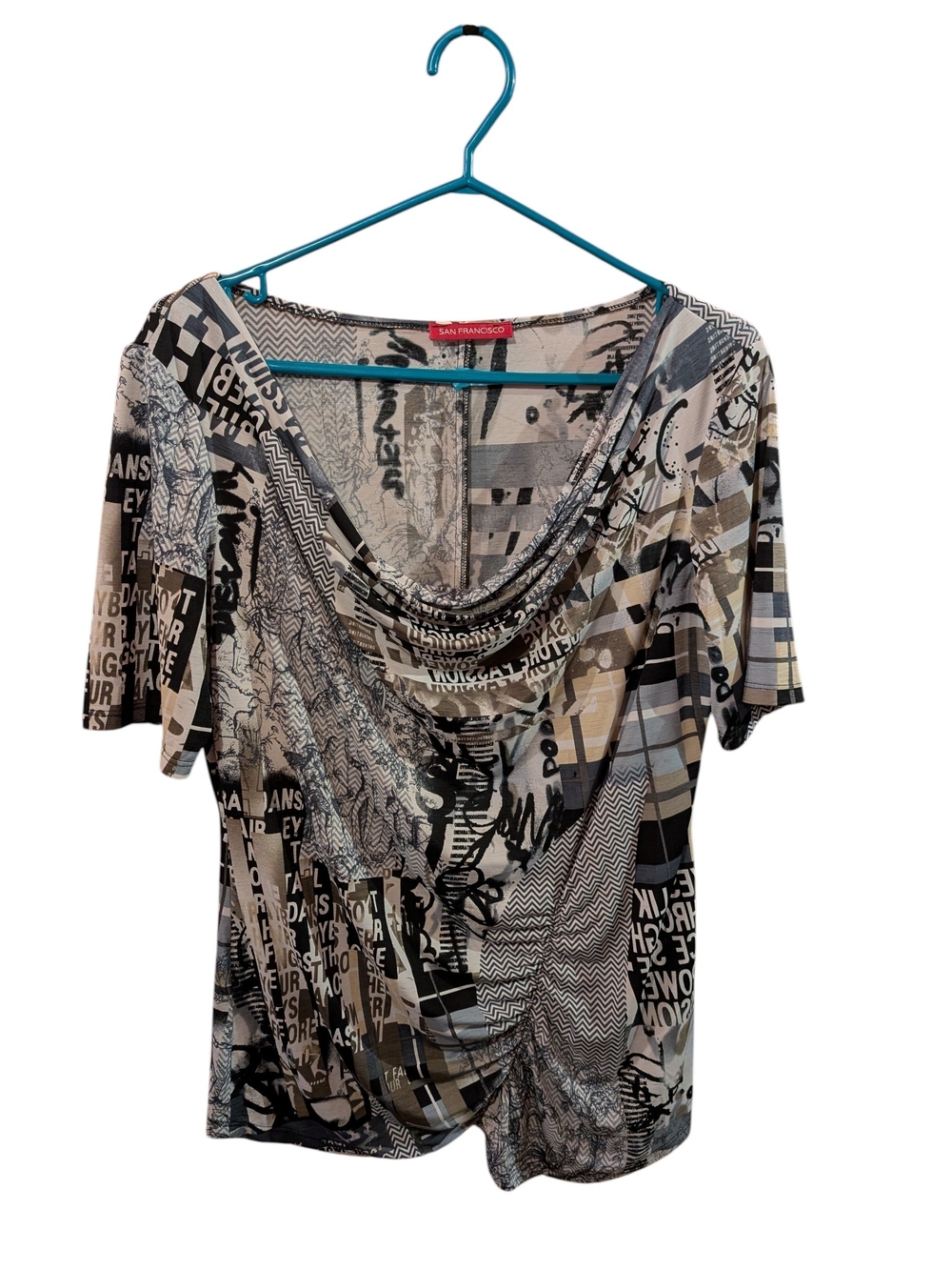 Graphic Cowl Neck Womens Top in Neutral Print